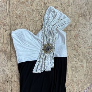 Jovani One Shoulder Black and White Gown